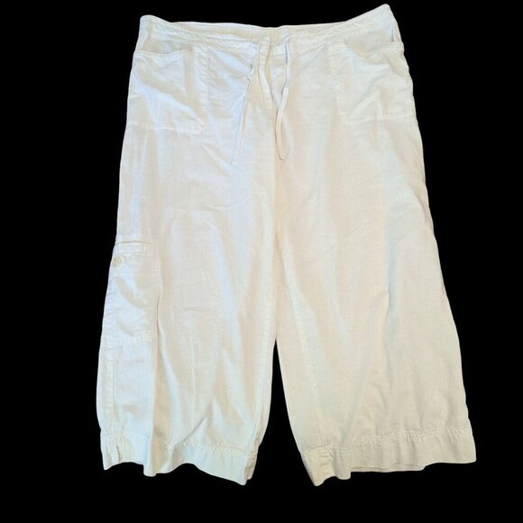 J. Jill Linen Wide Leg Pants Crop White Size 20 Lagenlook Boho Button Tie String - Picture 2 of 7